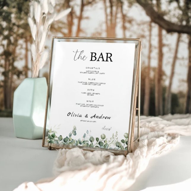 Affiche Barre Mariage verte Menu Signer Modèle (Greenery Wedding Bar Menu Sign Template)
