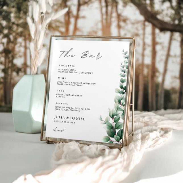 Affiche Barre Mariage verte Menu Signer Modèle (Greenery Wedding Bar Menu Sign Template)