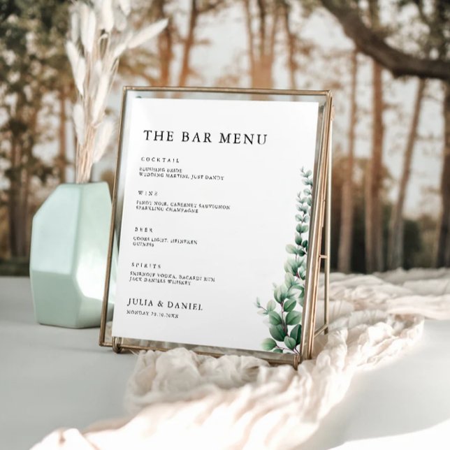 Affiche Barre Mariage verte Menu Signer Modèle (Greenery Wedding Bar Menu Sign Template)