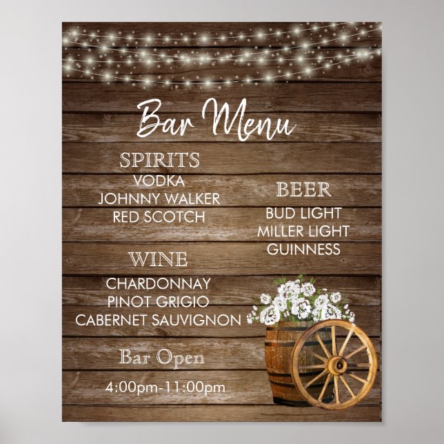 Affiche Barre Menu - Baril de bois avec fleurs blanches (Devant)