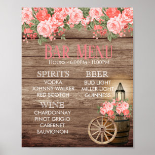 Affiche Barre Menu - Baril en bois Patiné - Corail