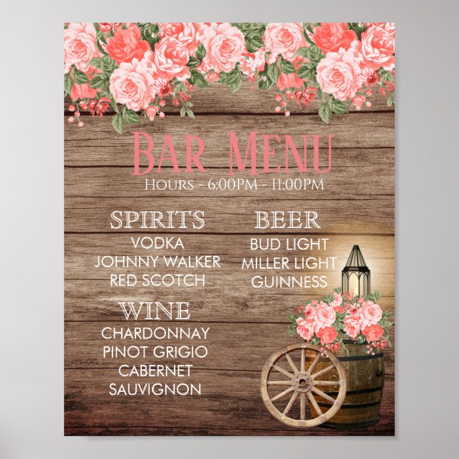 Affiche Barre Menu - Baril en bois Patiné - Corail (Devant)