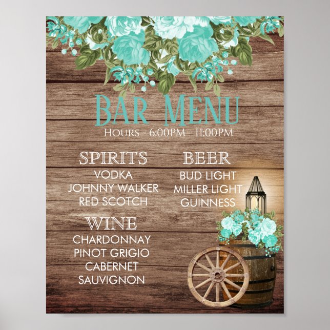 Affiche Barre Menu - Baril en bois Patiné - Turquoise (Devant)