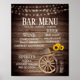 Affiche Barre Menu - Mariage en baril de bois de campagne