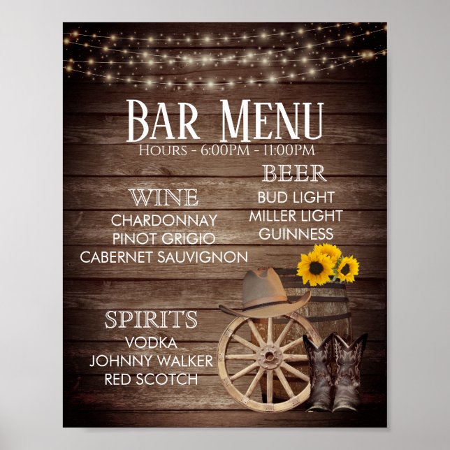 Affiche Barre Menu - Mariage en baril de bois de campagne (Devant)