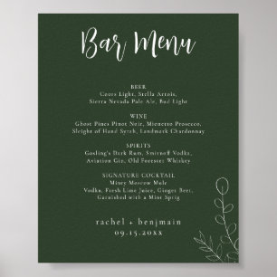 Affiche Barre Menu Mariage Sage Vert Botanique Minimal