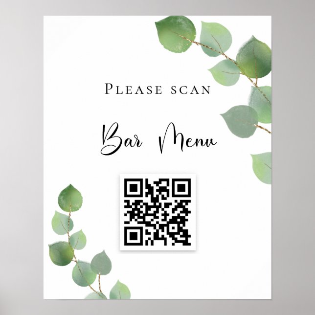 Affiche Barre menu QR code eucalyptus vert (Devant)