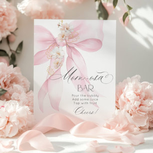 Affiche Barre Momosa florale à ruban rose aquarelle