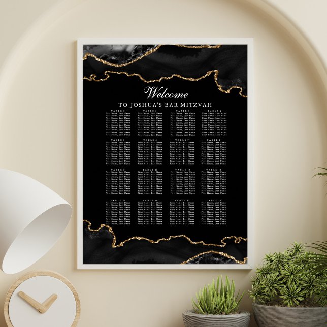 Affiche Barre personnalisée Mitzvah Black Gold Agate Diagr (Créateur téléchargé)