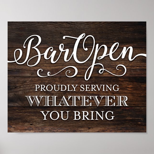 Affiche BARRE Rustique Chic OPEN Party Sign Print (Devant)