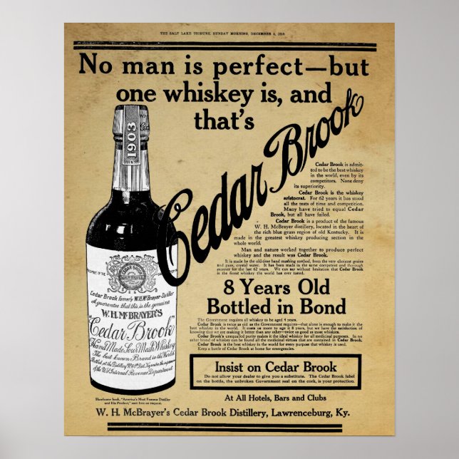 Affiche Barre Whiskey Brook vintage en cèdre (Devant)