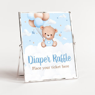 Affiche Barreau bleu Baby shower Ours Teddy Raffin