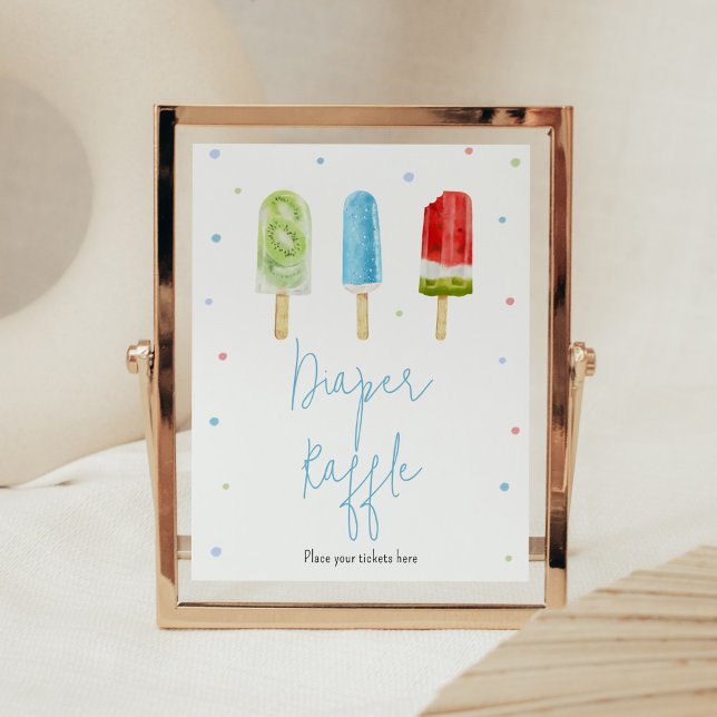 Affiche Barreau bleu Baby shower Popsicle (Ready to Pop Baby Shower Diaper Raffle Sign)