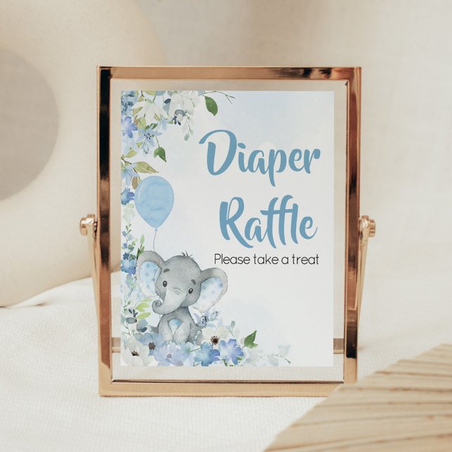 Affiche Barreau bleu petit arachide éléphant (Blue Elephant Little Peanut Baby Shower Diaper Raffle Sign)