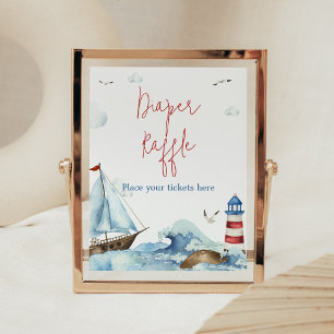 Affiche Barreau rouge bleu Baby shower nautique