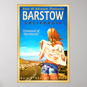 Affiche BARSTOW Californie Route 66 Autoroute Cutoff Jeans