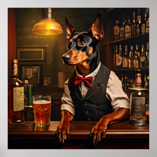 Affiche Bartender allemand Pinscher dans un pub Vintage