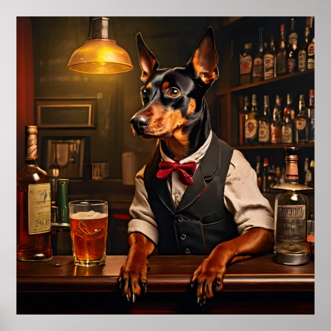 Affiche Bartender allemand Pinscher dans un pub Vintage (Devant)