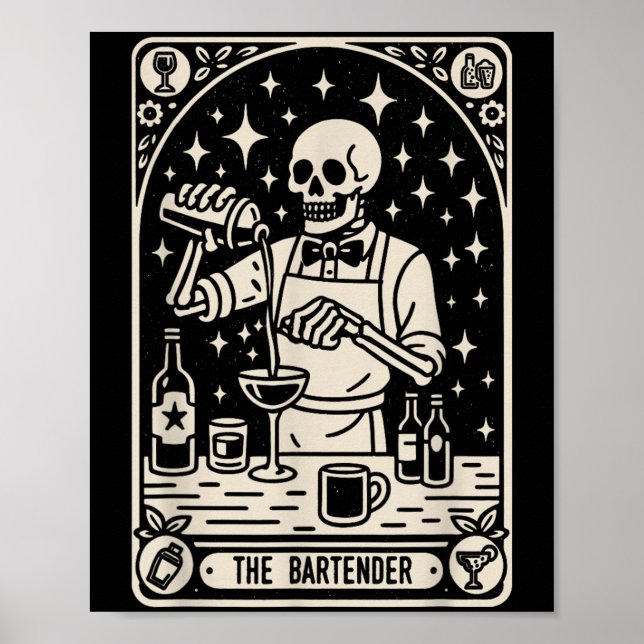Affiche Bartender Tarot Card Halloween Mixologue Barm (Devant)