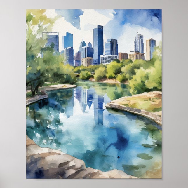 Affiche Barton Springs Austin Texas Aquarelle (Devant)
