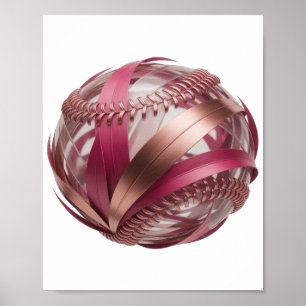 AFFICHE BASE-BALL AVEC RAYURES ROSES ET CUIVRÉES ET BLANC