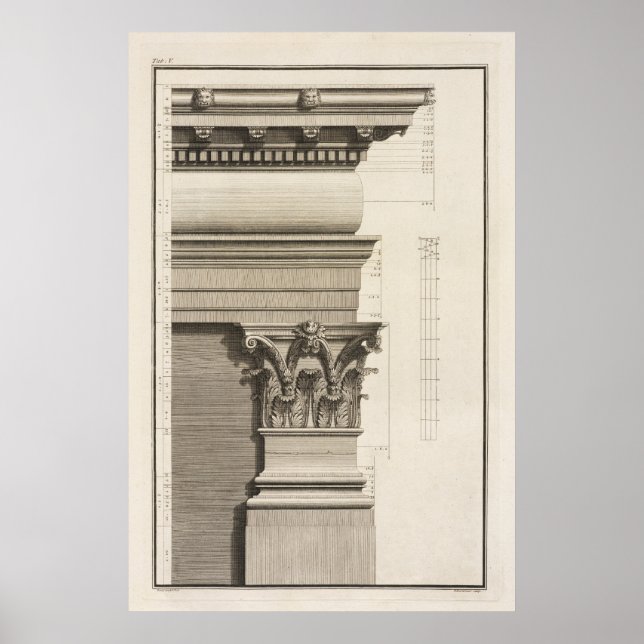 Affiche Base, Capitale et Entablature du Pilaster (Devant)