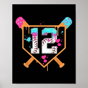 Affiche Baseball 12e anniversaire garçon glace goutte 12 a
