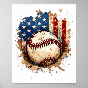 Affiche Baseball 4 juillet Hommes USA American Flag Boys P
