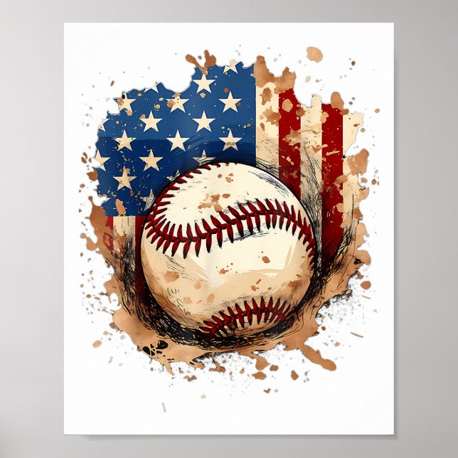 Affiche Baseball 4 juillet Hommes USA American Flag Boys P (Devant)