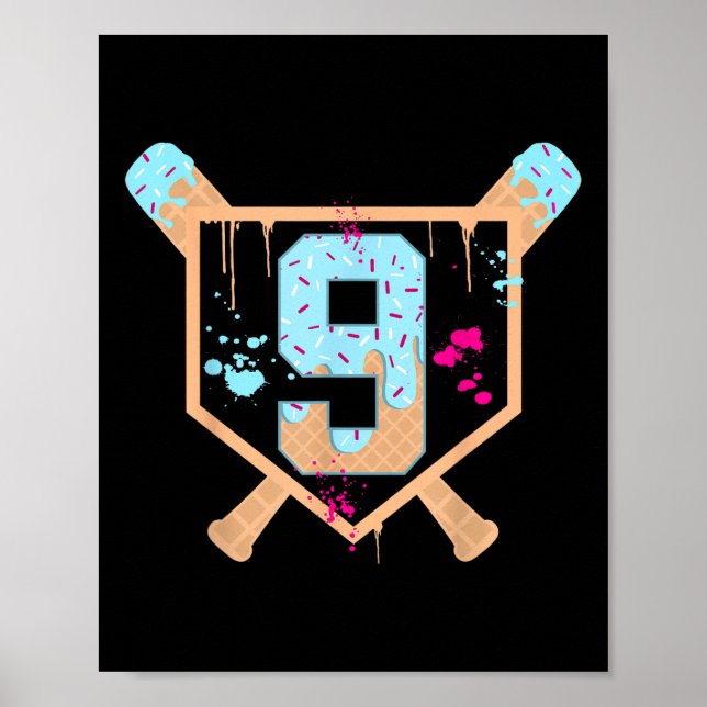 Affiche Baseball 9 année Old Ice Cream Driam 9th Birthday  (Devant)