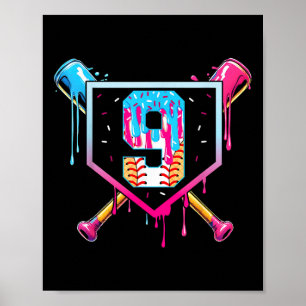 Affiche Baseball 9 ans Crème glacée goutte 9e anniversaire