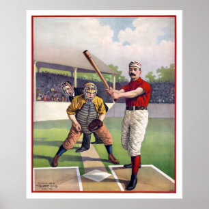Affiche BASEBALL à HOME PLATE en 1895
