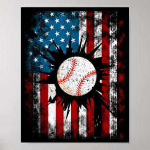 Affiche Baseball Américain Drapeau États-Unis 4 Juillet Ga