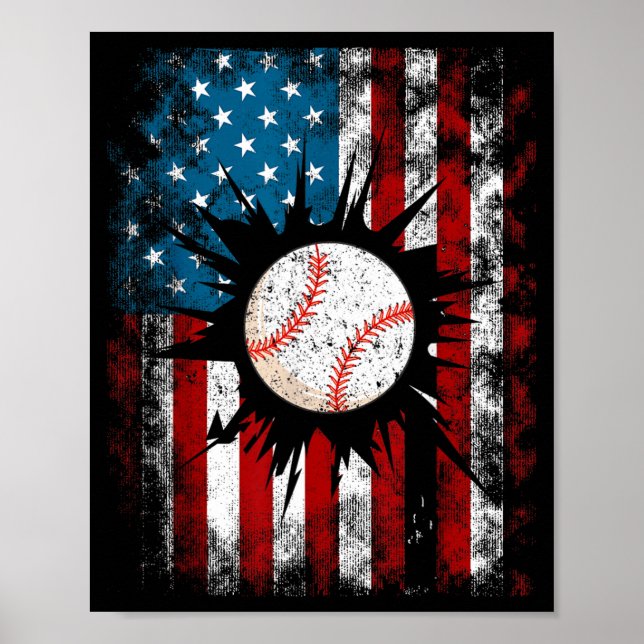 Affiche Baseball Américain Drapeau États-Unis 4 Juillet Ga (Devant)