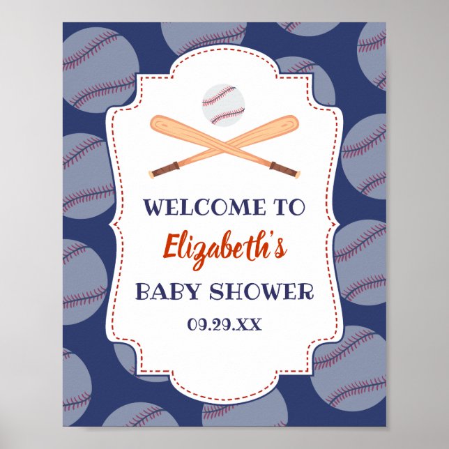 Affiche Baseball Bat Ball Stamp C'Est Un Baby shower Garço (Devant)