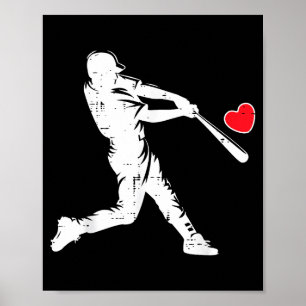 Affiche Baseball Batteur Silhouette Saint-Valentin Cœur Me