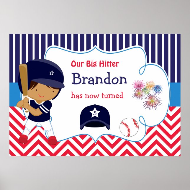 Affiche Baseball Cute African American Boy Anniversaire (Devant)