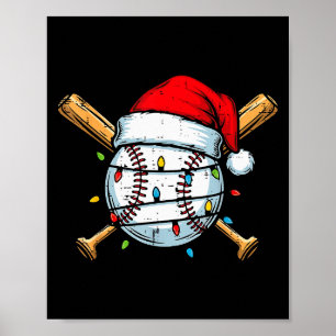 Affiche Baseball de Noël Chapeau de Père Noël Xmas Sports