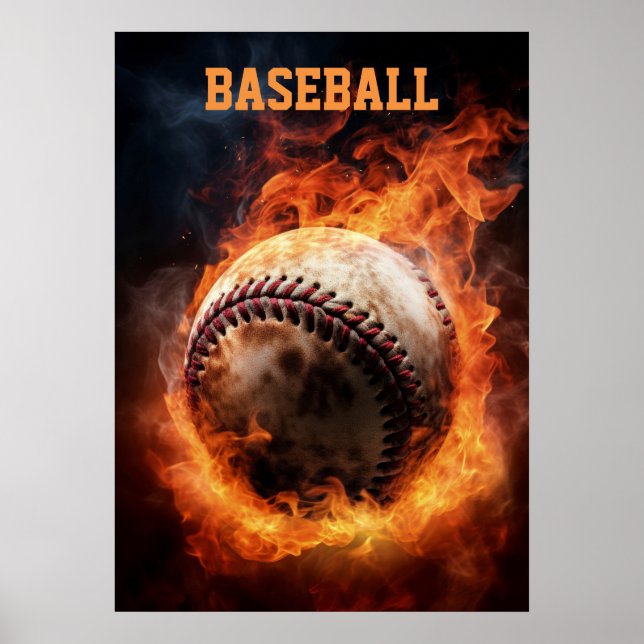Affiche Baseball de texte personnalisé en feu (Devant)