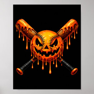 Affiche Baseball dégoulinant citrouille fantôme effrayant