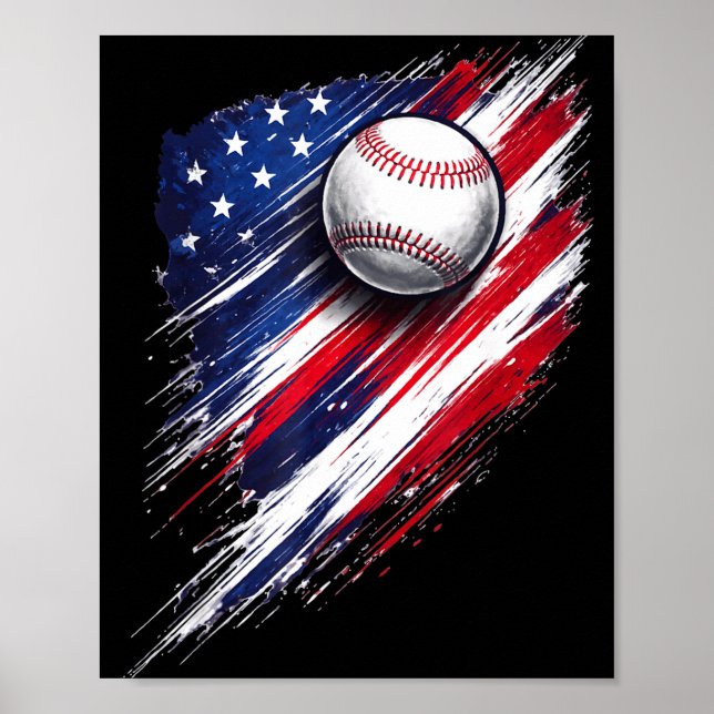 Affiche Baseball drapeau américain garçons filles hommes f (Devant)