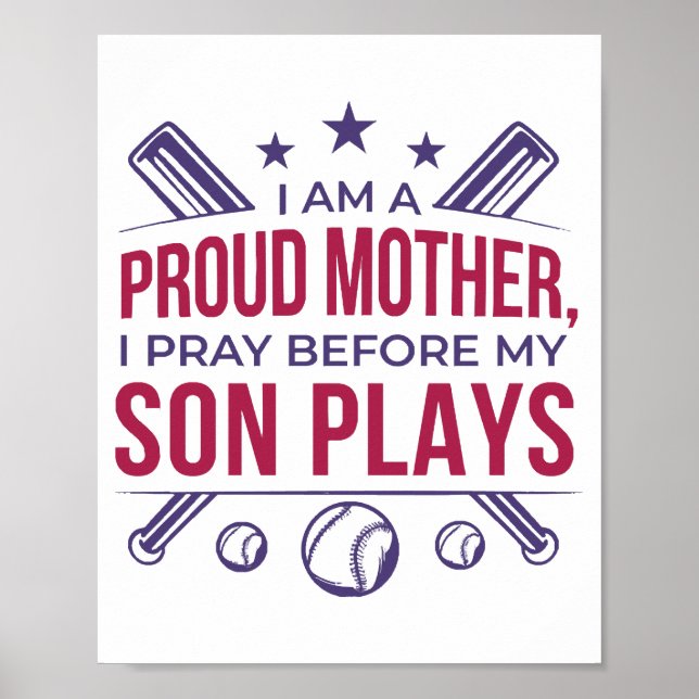 Affiche Baseball Fier Mère Je Prie Avant Que Mon Fils Ne J (Devant)