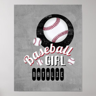 Affiche baseball fille sport quote ajouter votre nom gris