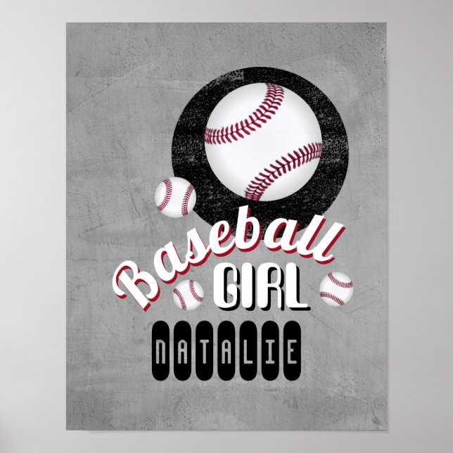 Affiche baseball fille sport quote ajouter votre nom gris  (Devant)