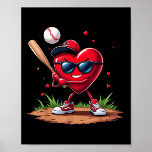 Affiche Baseball Heart Funny Valentines Day Design Basebal