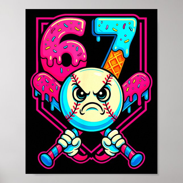 Affiche Baseball Ice Cream Drip Number 67 Six Seven Meme 6 (Devant)