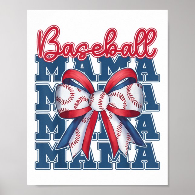 Affiche Baseball Mama Coquette Bow Sport Maman Fête des mè (Devant)