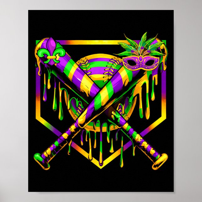 Affiche Baseball Mardi Gras Carnival Party Mask Ice Cream  (Devant)