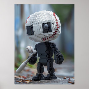 Affiche Baseball Mascot — Athlète Voxel Neutre d'Équipe Te