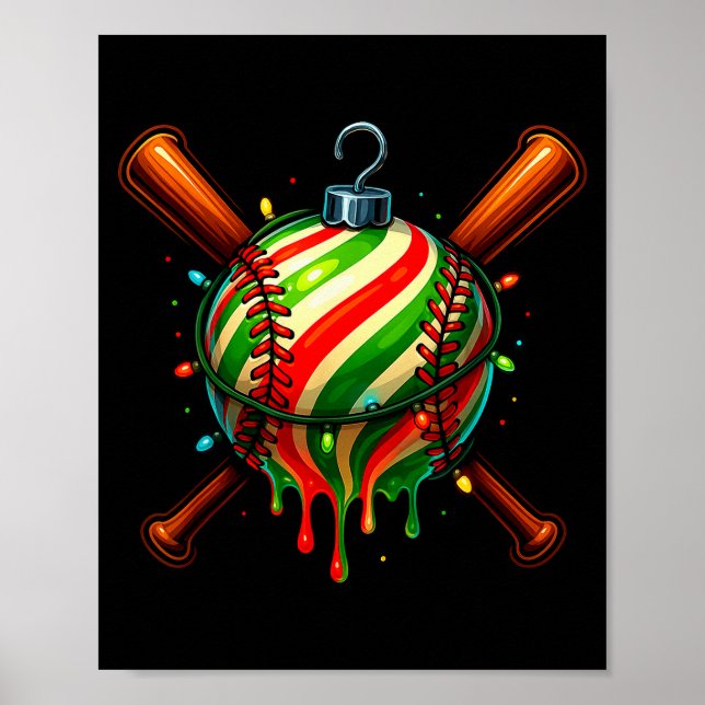 Affiche Baseball Noël Crème Glacée Dégoulinant Baseball Dé (Devant)